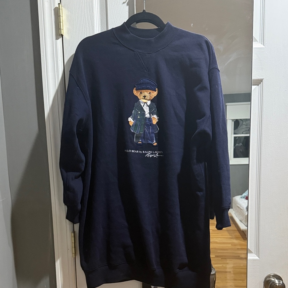 Ralph Lauren Dark Blue Crewneck Sweater Dress with Bear